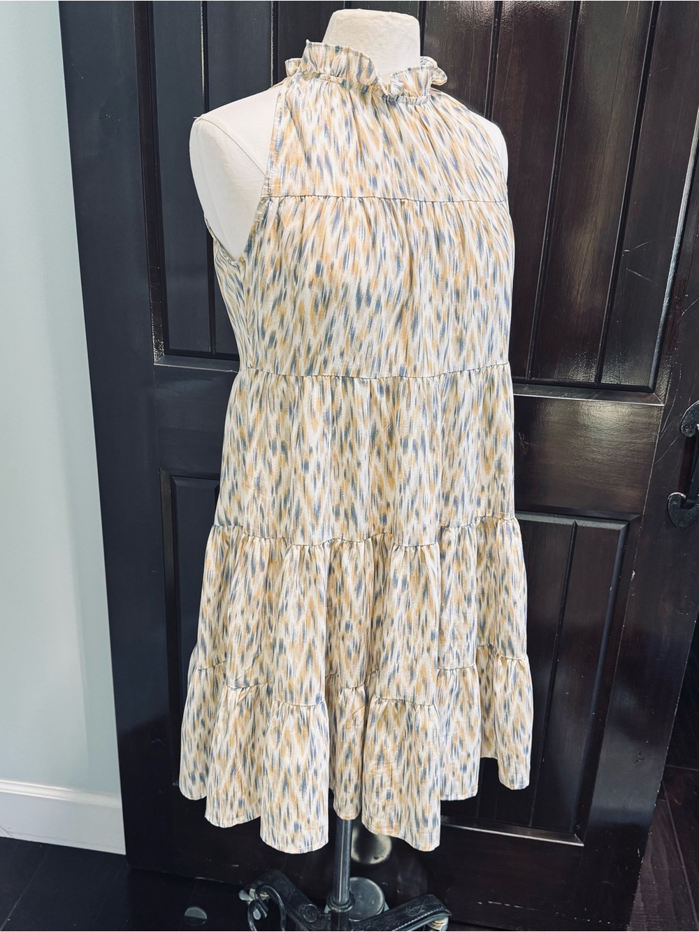 Anthropologie Flowy boho summer Sleeveless ruffle neck , back tie Tiered Dress